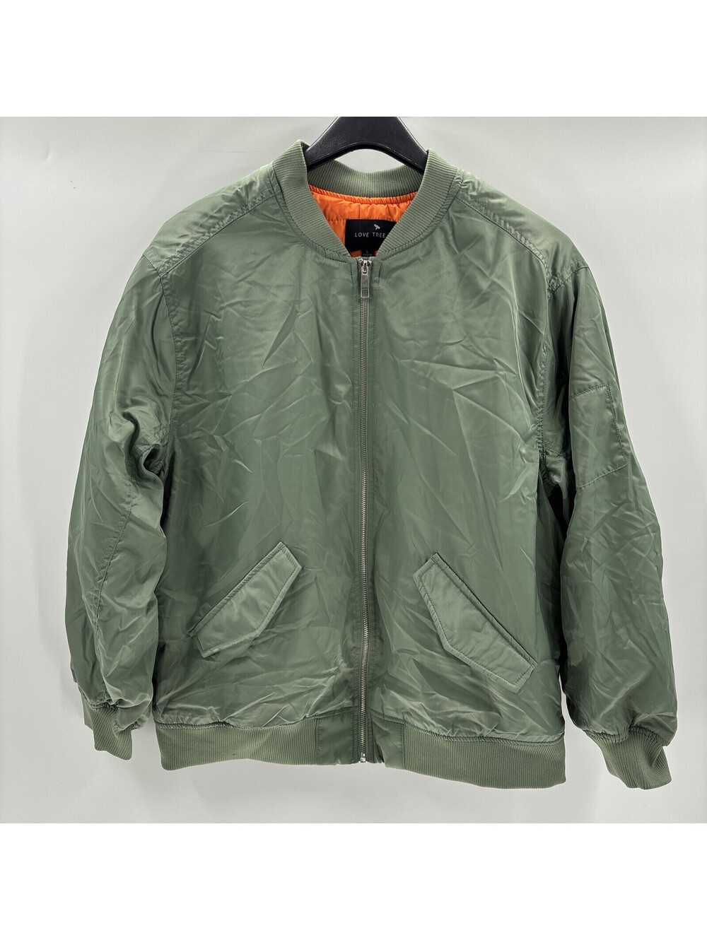 NWOT Love Tree Women’s Full Zip Solid Bomber Jacket, Khaki Size S